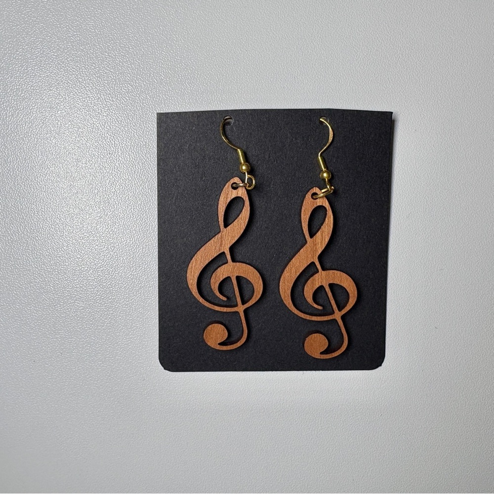 Music Note Wooden Dangle Brown Earrings